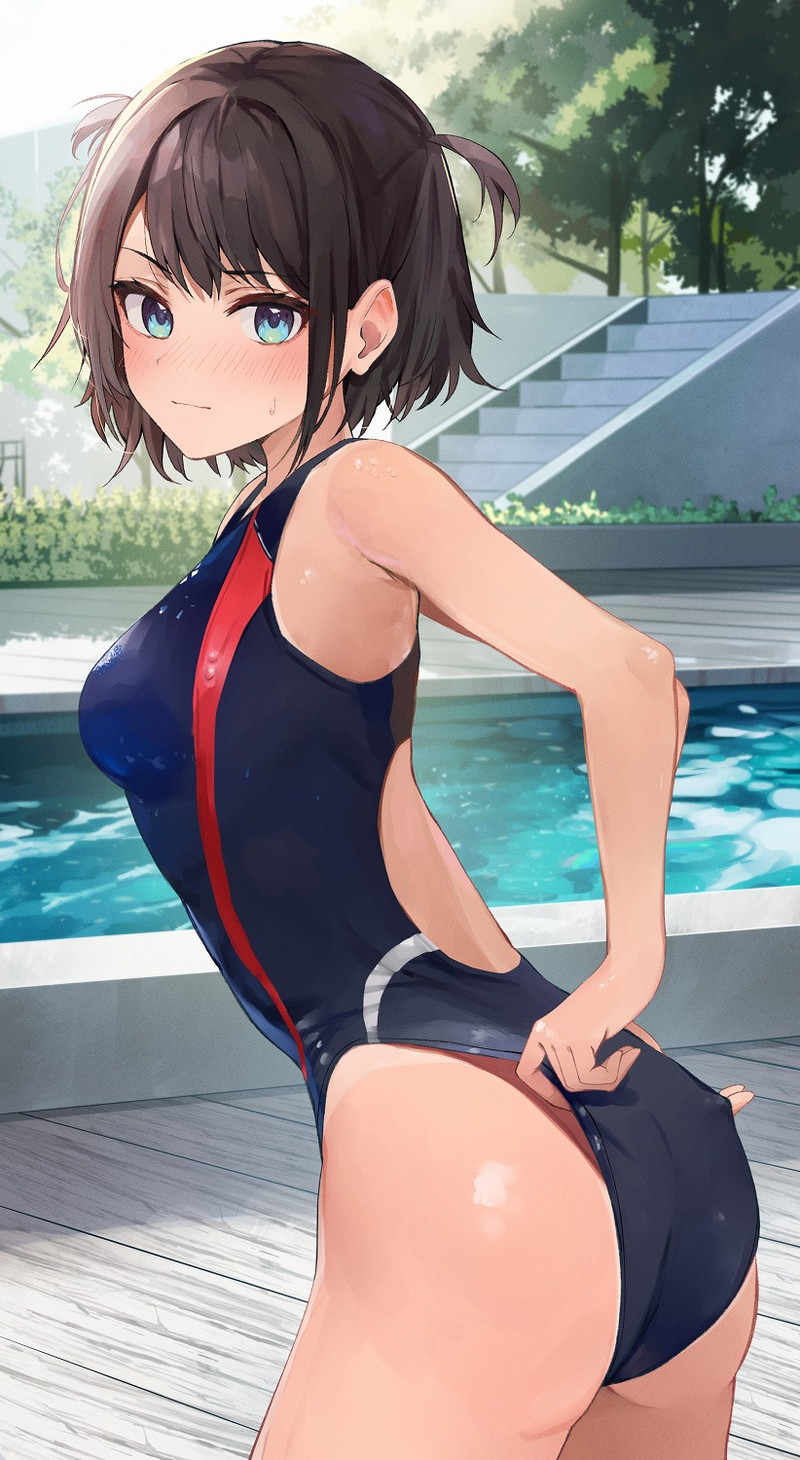 【二次】張り付きと食い込みがエロい競泳水着のエロ画像 Part２６