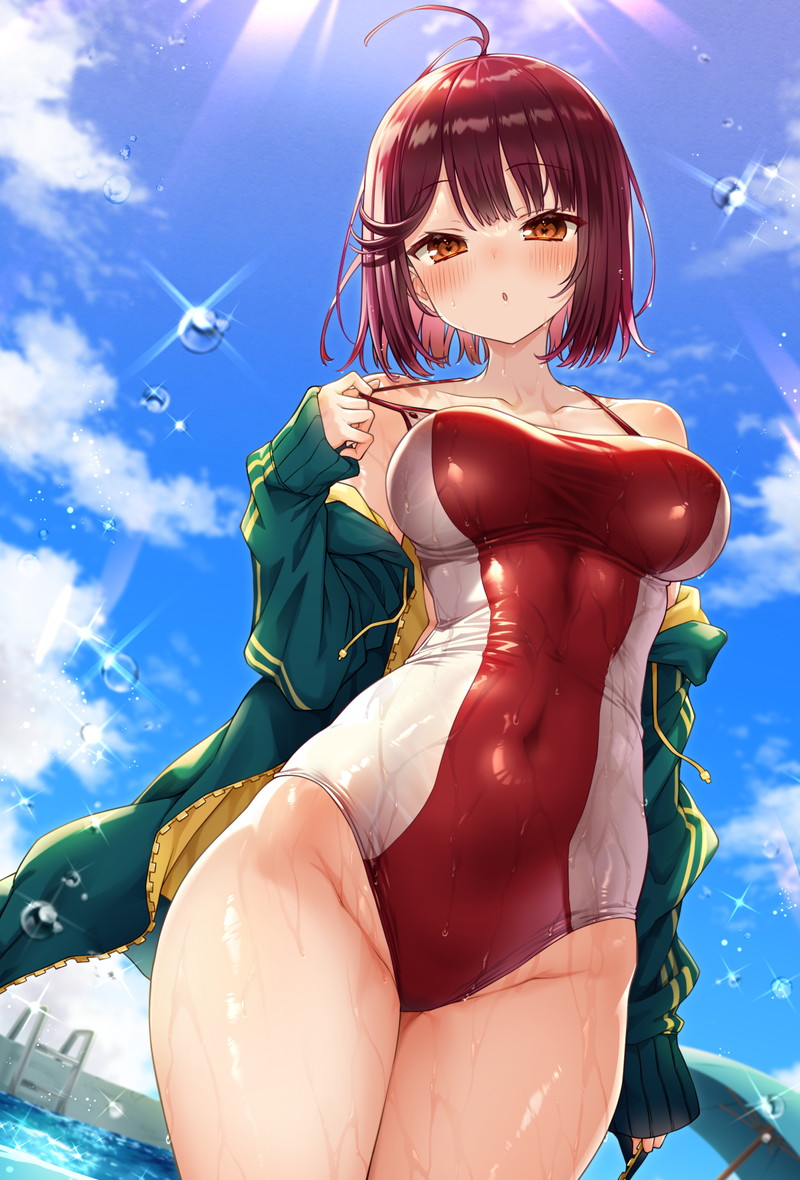 【二次】張り付きと食い込みがエロい競泳水着のエロ画像 Part２８